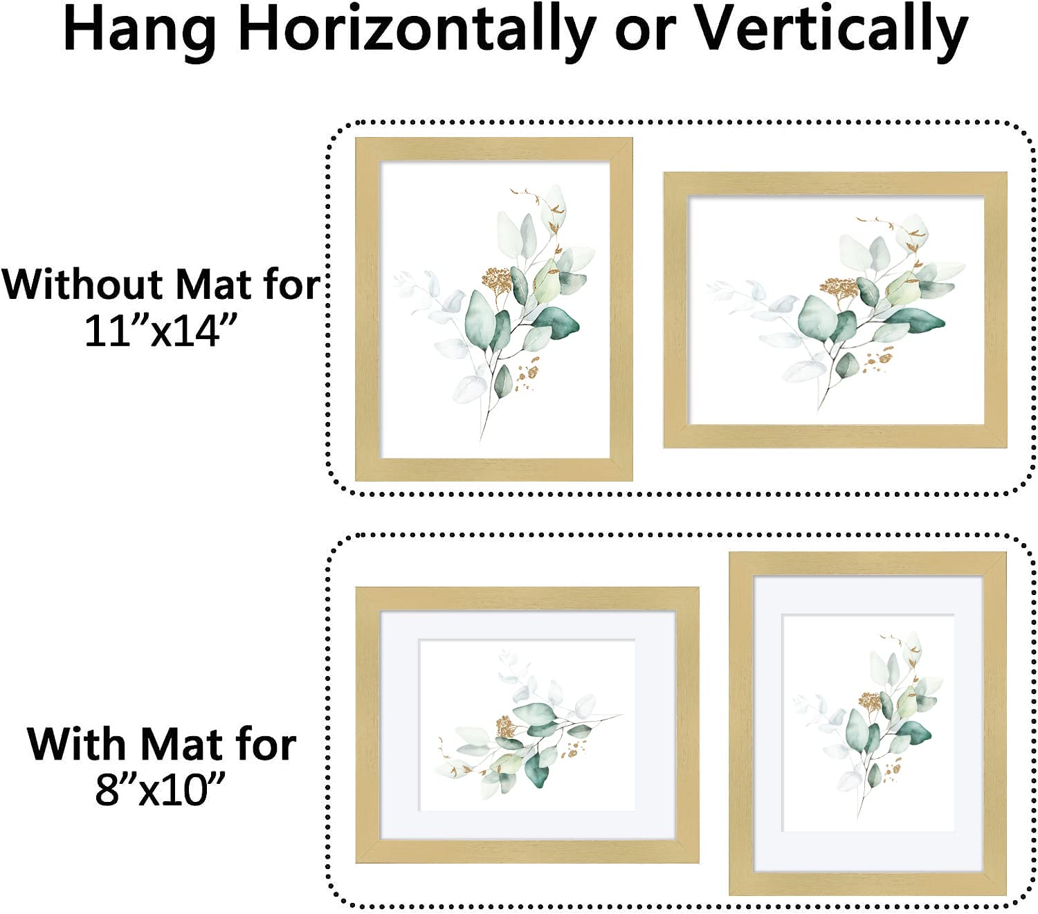 CORE ART 11x14 Picture Frame Gold Set of 2,Display Pictures 8x10 with Mat or 11 x 14 without Mat,Multi Photo Frames Collage for